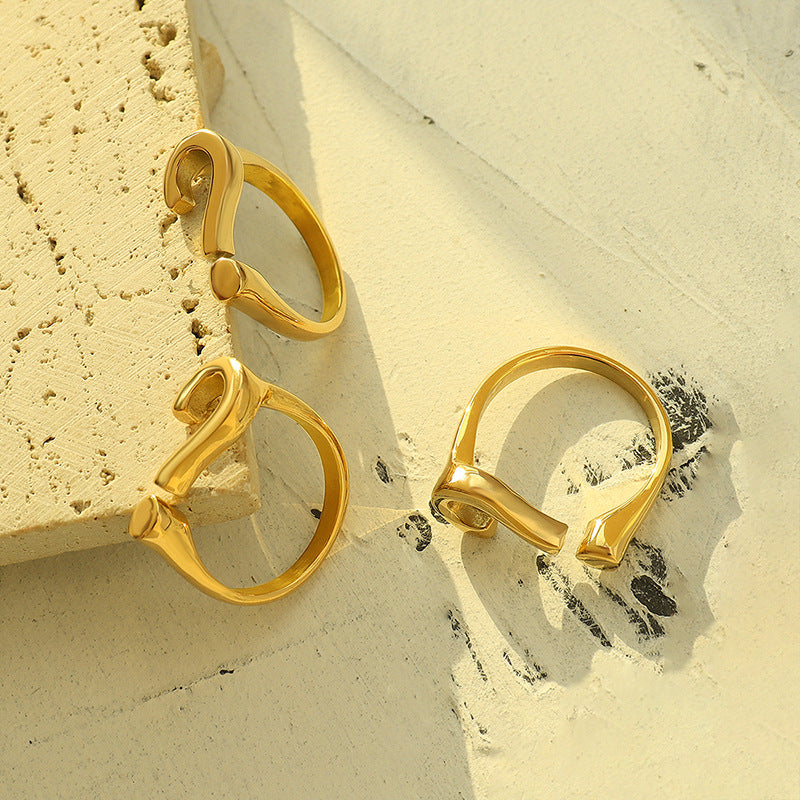 New niche design sense question mark opening adjustable ring women's, titanium steel plated 18K gold hand jewelry wholesale pp