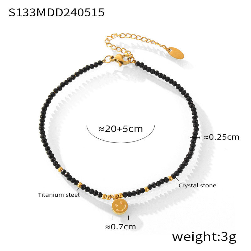 Color natural stone handmade beaded anklet feminine temperament simple personality titanium steel plated 18k gold color retaining foot chain