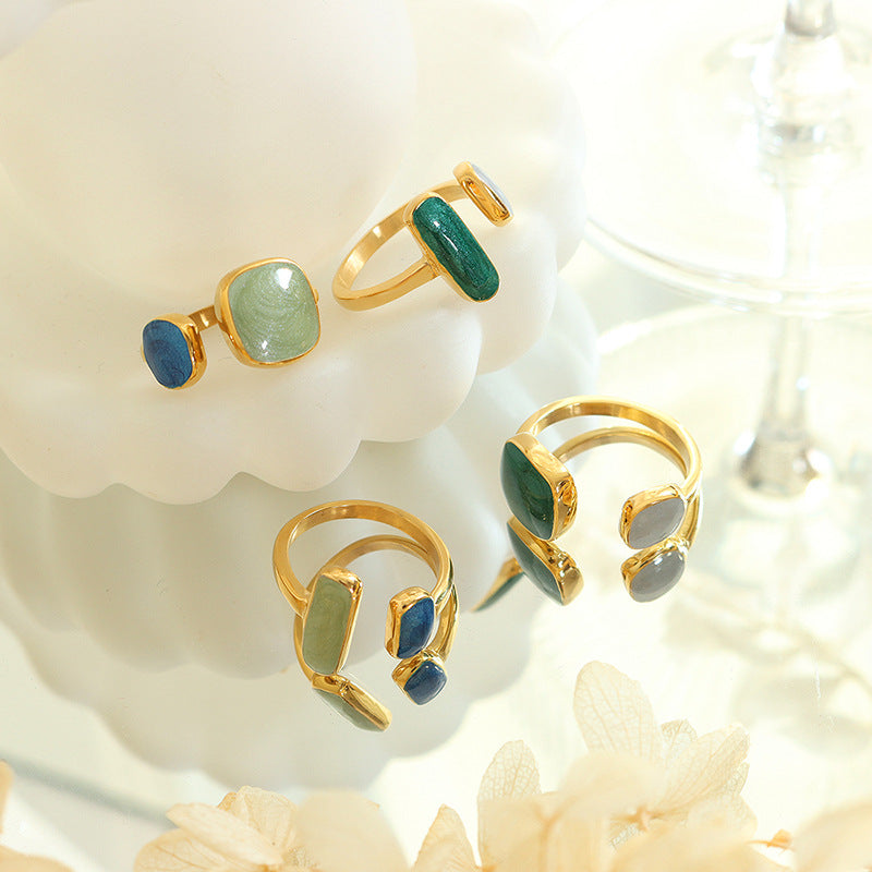 Neutral wind opening adjustable enamel handmade oil drop ring titanium steel gold-plated ring personalized jewelry
