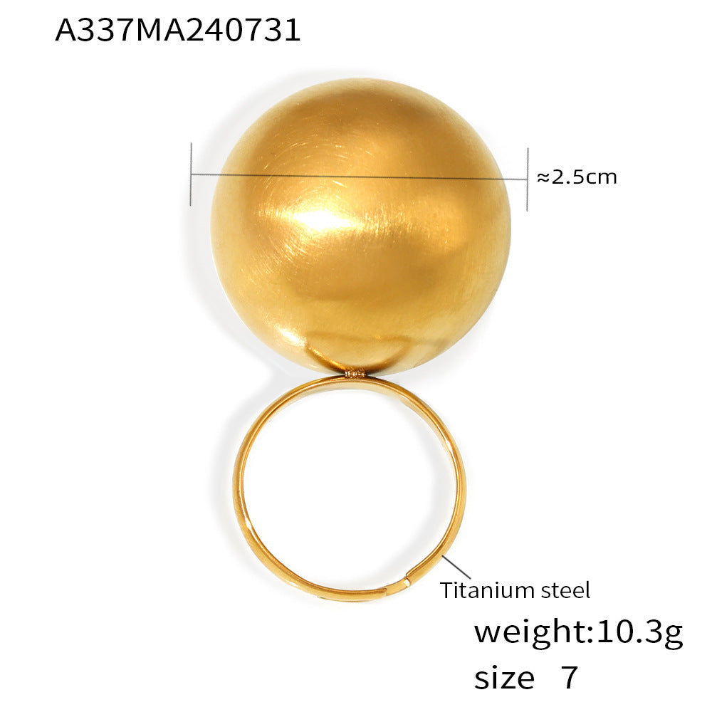 Weight color glaze large ball ring fashionable atmosphere titanium steel plated 18k gold exaggerated opening ring 99