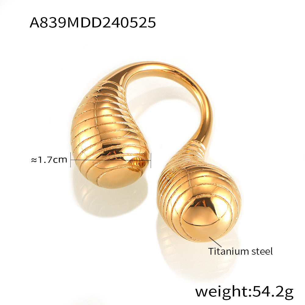 Niche exaggerated double water drop opening simple fashion index finger ring cold wind p light luxury titanium steel gold-plated ring pp