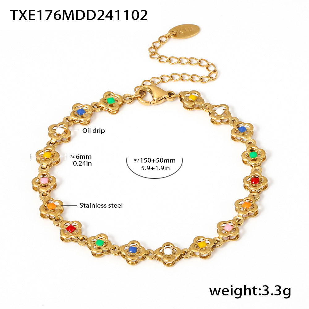 Stainless steel flower handmade chain dripping oil color heavy industry necklace women's bracelet anklet set source factory