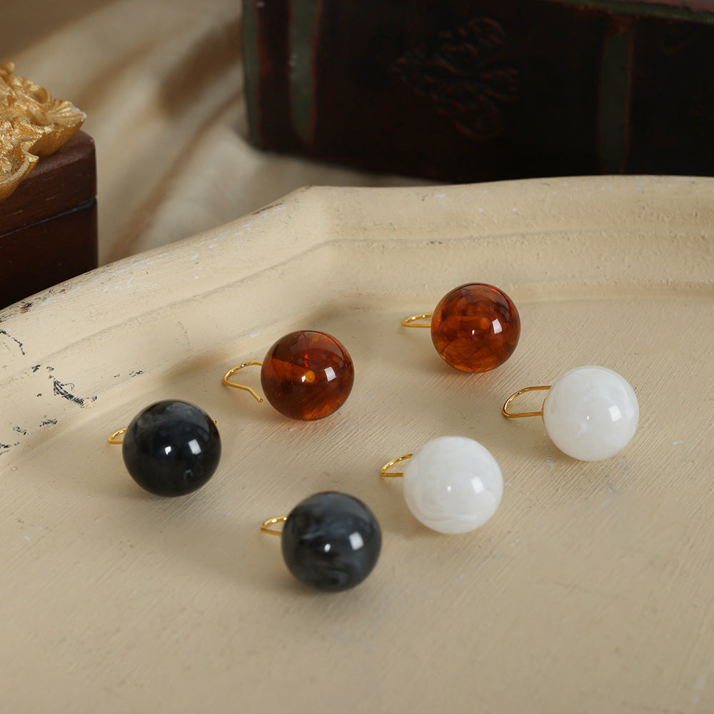 New retro light luxury style round bead resin geometric copper earrings niche simple personalized jewelry women