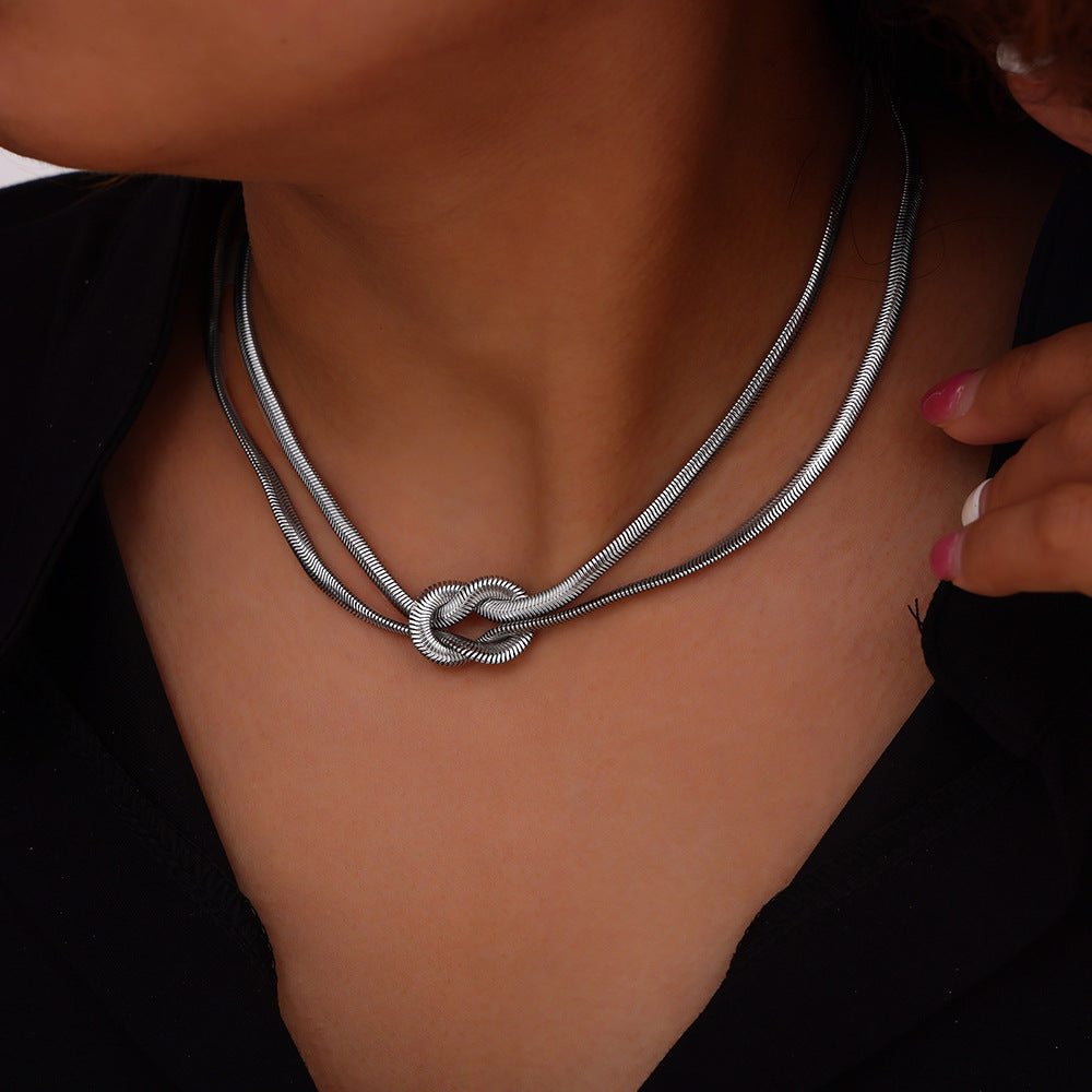 Personalized Punk Hip Hop Style Jewelry Personalized Knot Design Sense Double Layer Snake Bone Chain Titanium Steel Jewelry Set