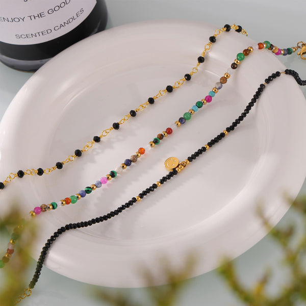 Color natural stone handmade beaded anklet feminine temperament simple personality titanium steel plated 18k gold color retaining foot chain