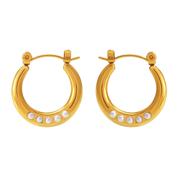 Geometric ring imitation pearl open earrings titanium steel plated 18K gold elegant light luxury non-fading earrings