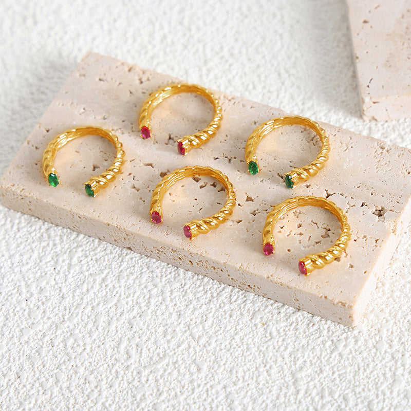 New personalized non-fading electroplated titanium steel twist thread inlaid with colored spar personalized opening ring female