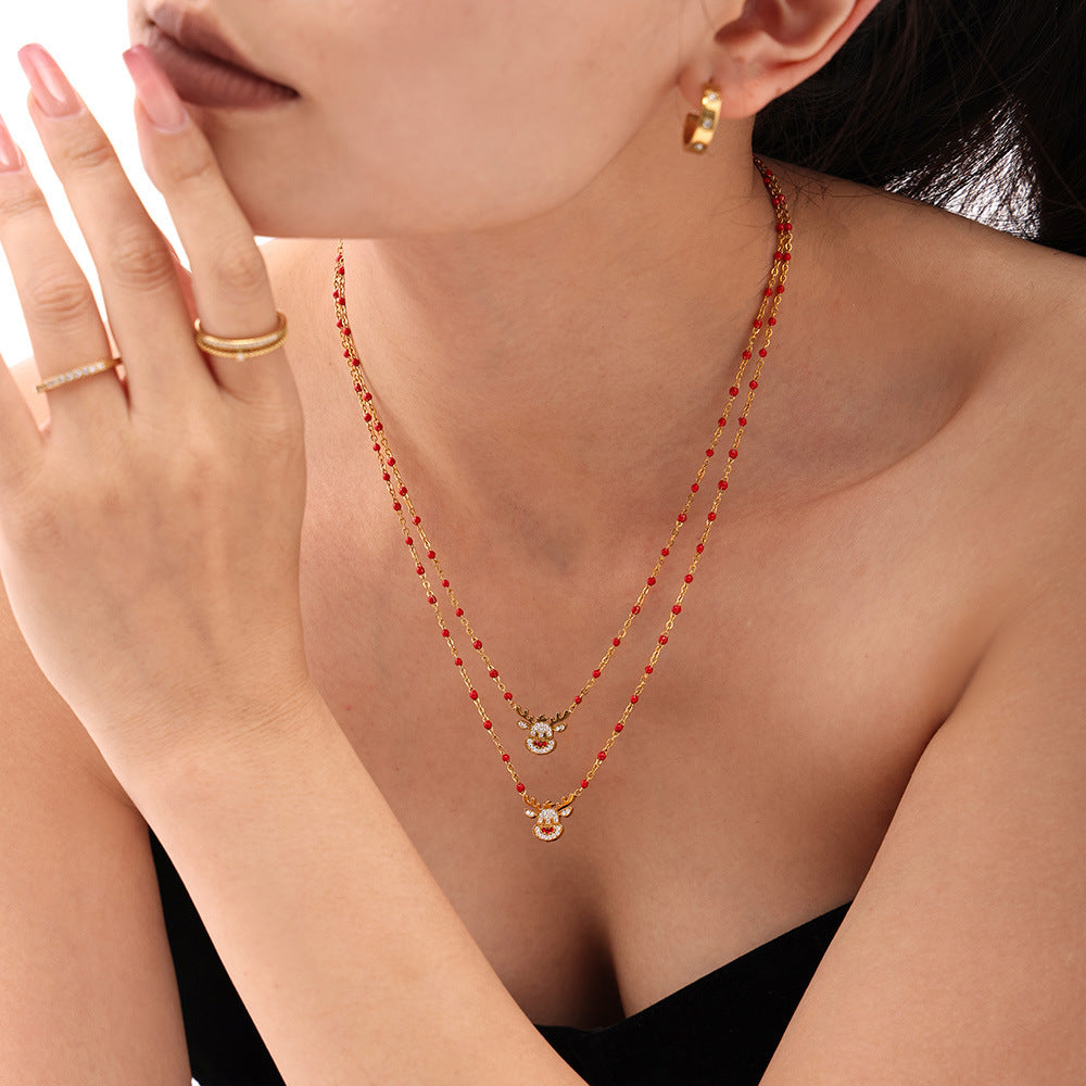 Christmas series cute bell elk inlaid zircon necklace women's stainless steel fashion cross-border romantic gift pp