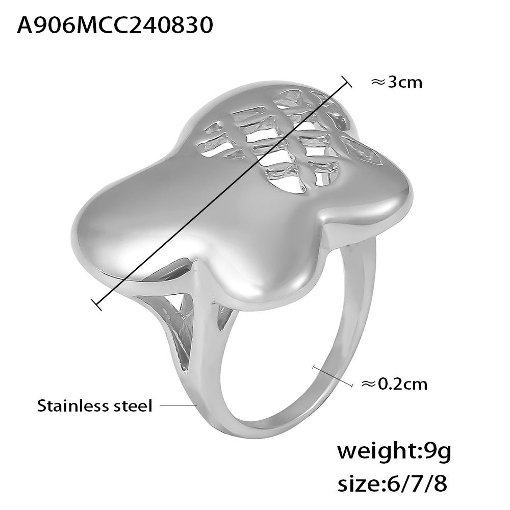 Design butterfly flower hollow grid ring stainless steel PVD plated 18K real gold fashion personalized hand jewelry