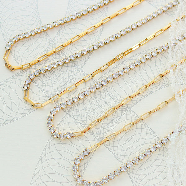 Light luxury niche retro zircon splicing necklace titanium steel plated 18K gold design neck chain jewelry women
