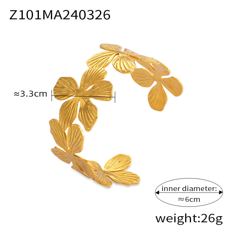 New fashion titanium steel 18K gold open bracelet geometric fold texture design sense fashion jewelry wholesale