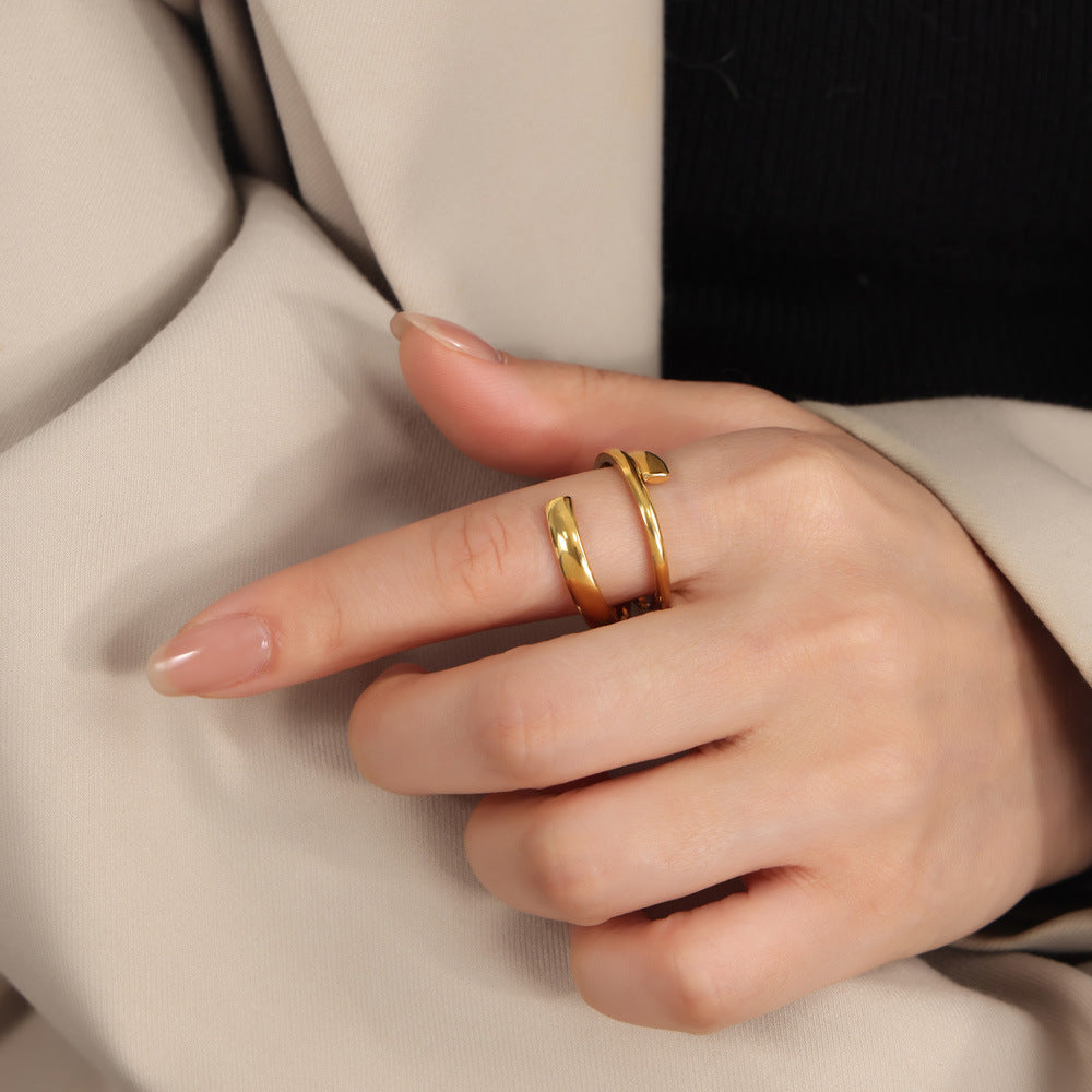 New simple personality niche design titanium steel gold-plated irregular fashion ring jewelry wholesale pp