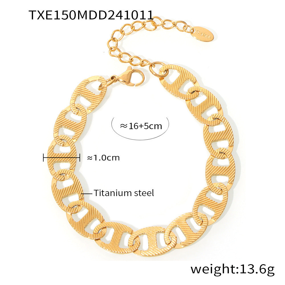 Jewelry ins wind cross-border Japanese handmade chain plated 18k real gold titanium steel necklace bracelet set wholesale pp