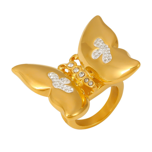 Sticky diamond butterfly ring fashionable temperament stainless steel new hot-selling jewelry color retention ring wholesale pp