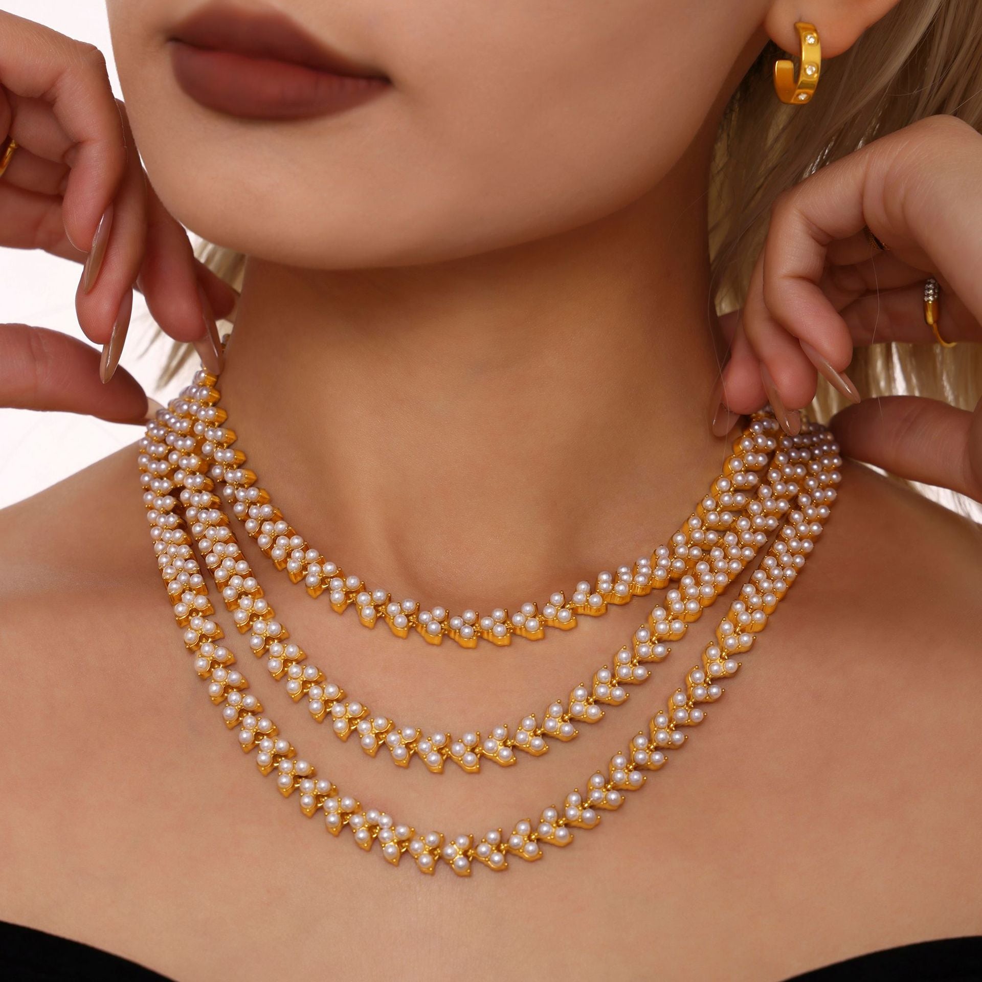 Exquisite bead necklace hand-assembled heavy industry high version stainless steel electroplating 18k real gold spot
