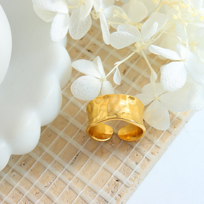 Day time diary uneven handmade ring opening design titanium steel gold plated ring A167