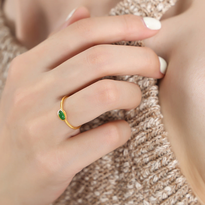 Personalized titanium steel gold-plated ring inlaid with colorful spar women's ring