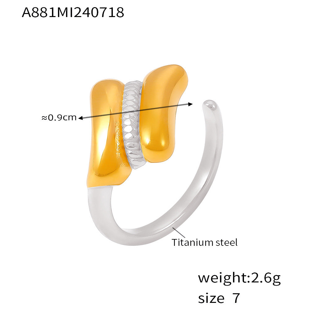 Niche opening geometric gold ring titanium steel electroplating 18K real gold fashion accessories combination spot 99