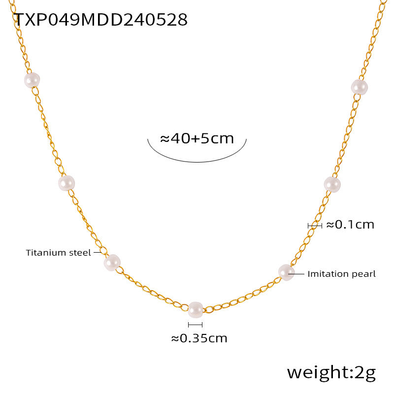 Hepburn style temperament elegant niche minimalist jewelry gentle bead beaded design titanium steel gold-plated jewelry set