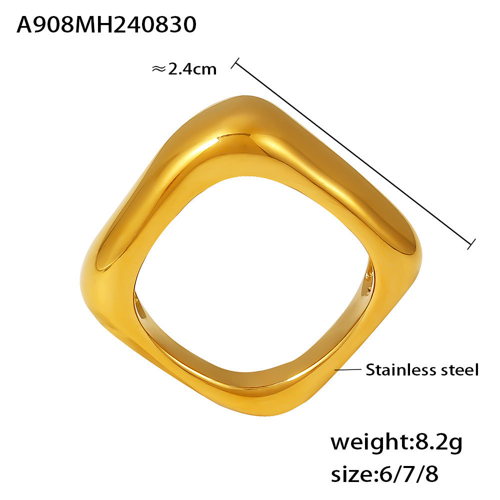 Hot Selling Simple Square Geometric Ring Stainless Steel PVD Plated 18K Real Gold Retro Ring Jewelry Wholesale 99
