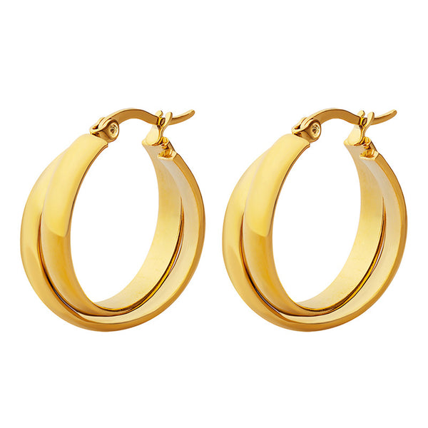 Cold wind and harbor style temperament double spell U shape earrings titanium steel plated 18k gold personalized earrings female F375