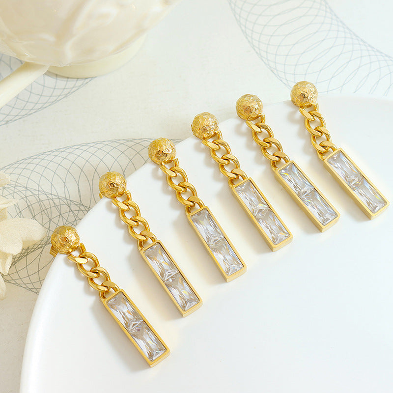 Niche design does not fade cold wind rectangular pendant inlaid zircon fashion personalized earrings ear jewelry