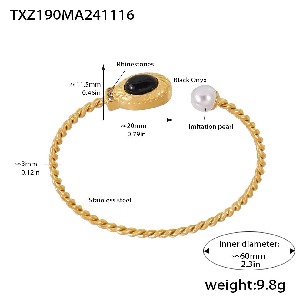 Black agate horseshoe buckle with diamond set necklace bracelet open bracelet jewelry stainless steel plated 18k gold