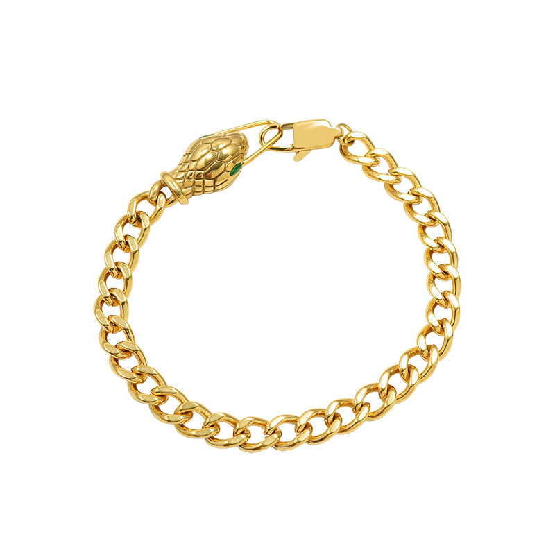 Cold wind couple bracelet snakehead green eyes zircon titanium steel plated 18K gold simple jewelry wholesale 99