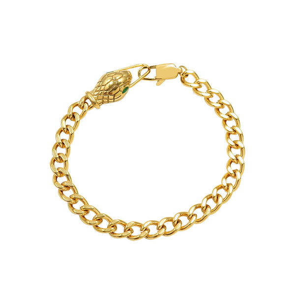 Cold wind couple bracelet snakehead green eyes zircon titanium steel plated 18K gold simple jewelry wholesale 99