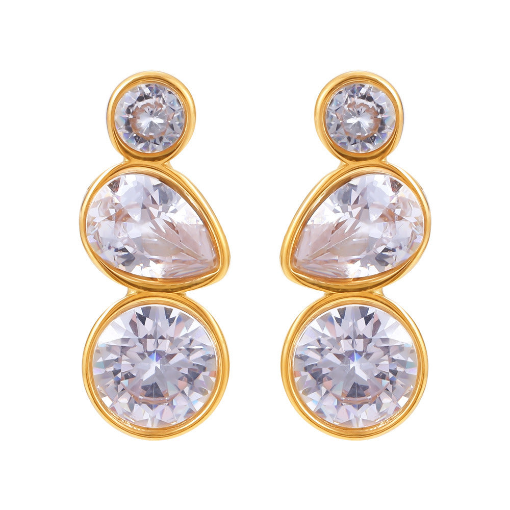 New simple geometric water drop inlaid zircon stud earrings stainless steel 18K gold anti-allergic earrings