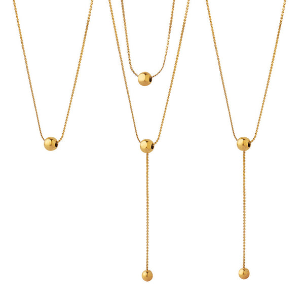 Cold wind minimalist design sense double layer stacked bead necklace female titanium steel fringed collarbone chain P671pp