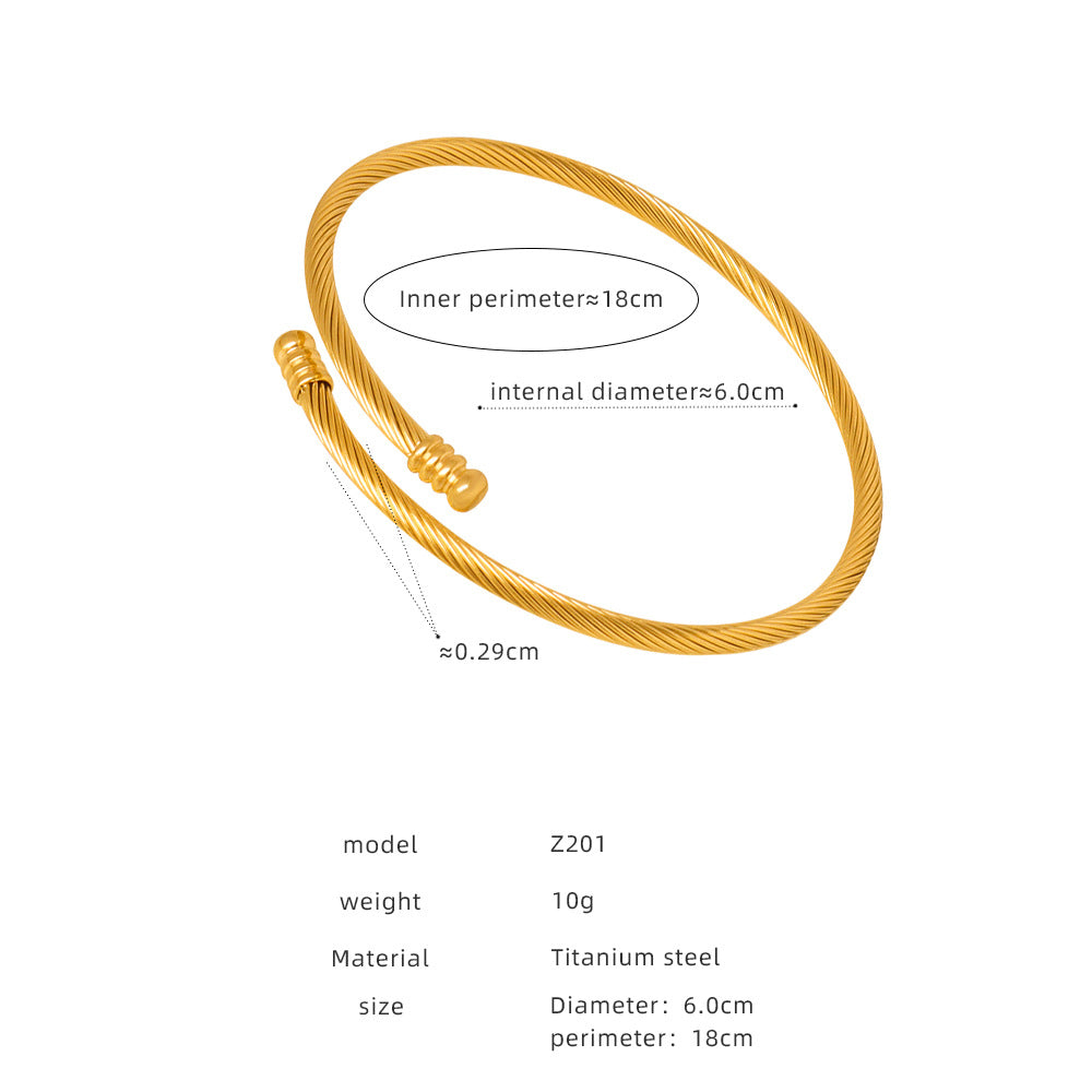 Internet celebrity simple trend retro bracelet, versatile and non-fading titanium steel plated opening brushed small waist bracelet