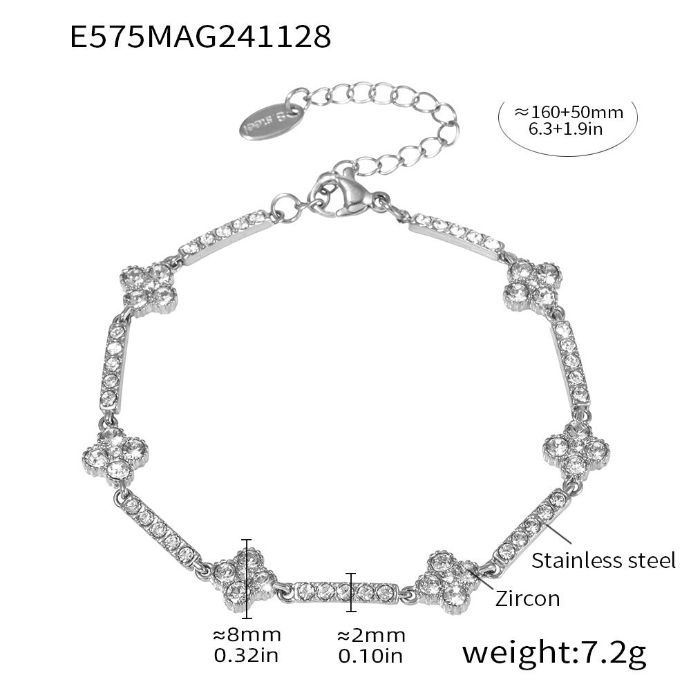 Stainless steel hand-inlaid super flash geometric zircon gypsy star bracelet combination PVD plated 18K gold color retention
