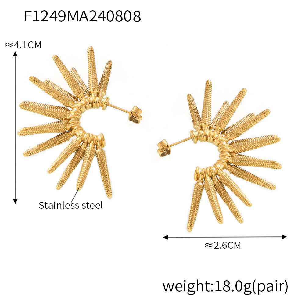 Temperament retro C-word sunflower earrings women's stainless steel plated 18k gold punk exaggerated design stud earrings 99