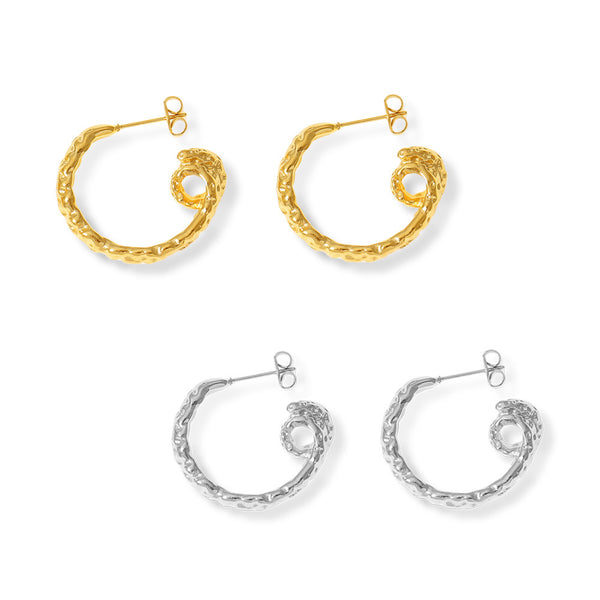 Retro Personality Irregular Folds Texture Design Sense Earrings Line Twist Design Sense Titanium Steel Earrings