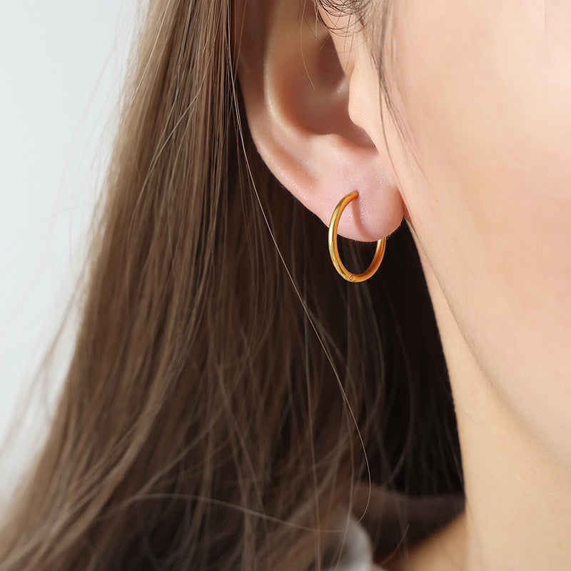New high-end niche design size circle light luxury temperament titanium steel gold-plated earrings jewelry women 99