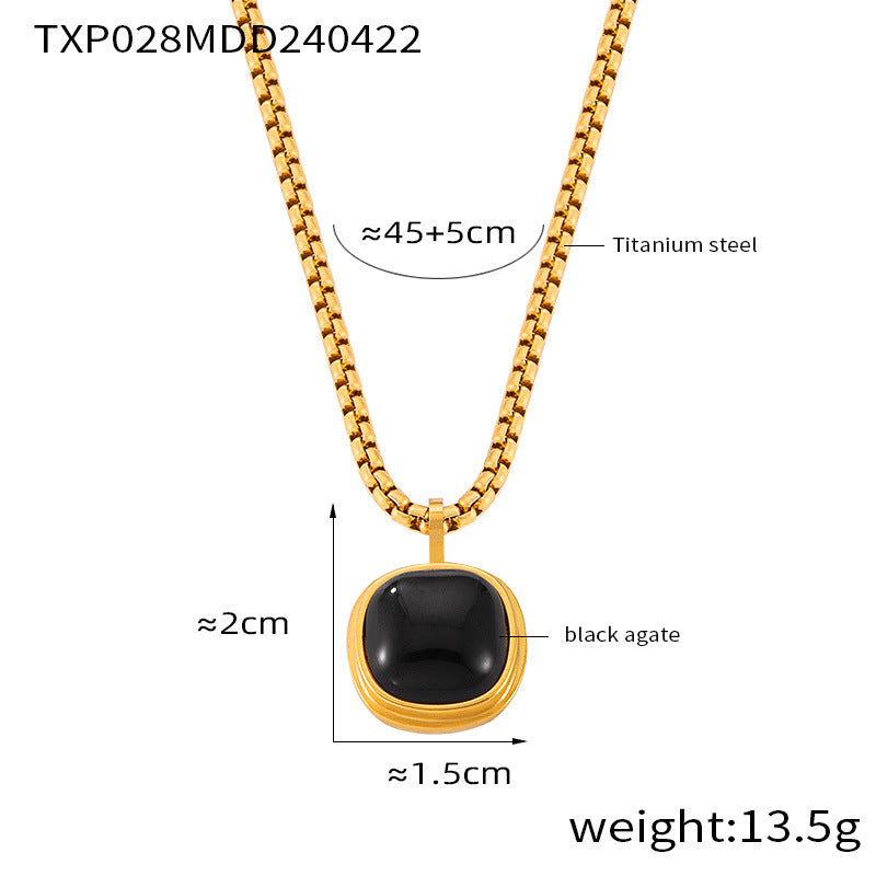 Retro niche light luxury jewelry inlaid with tiger's eye stone square pendant love titanium steel jewelry set