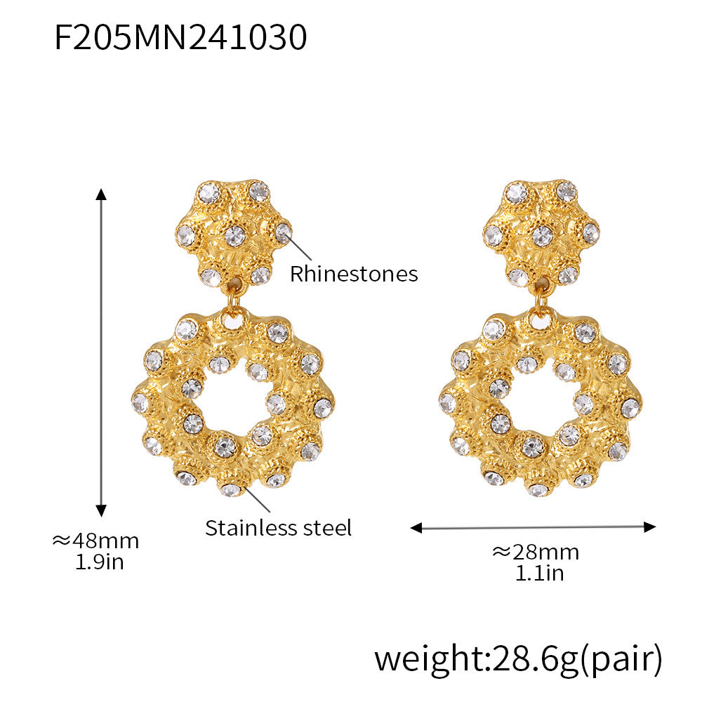 Donut Rhinestone Earrings Earrings Pendant Double Necklace Stainless Steel Jewelry Set Spot