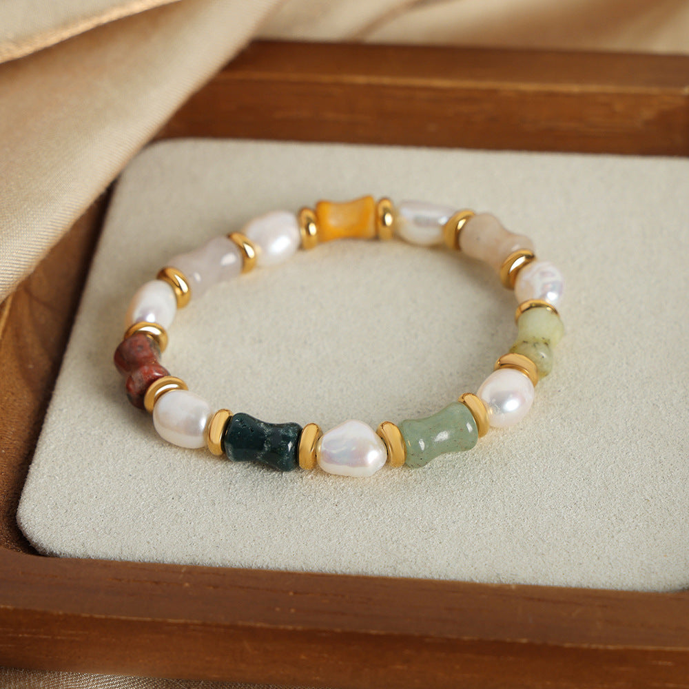 New retro light luxury natural stone handmade beaded baroque freshwater pearl bracelet fashion jewelry women