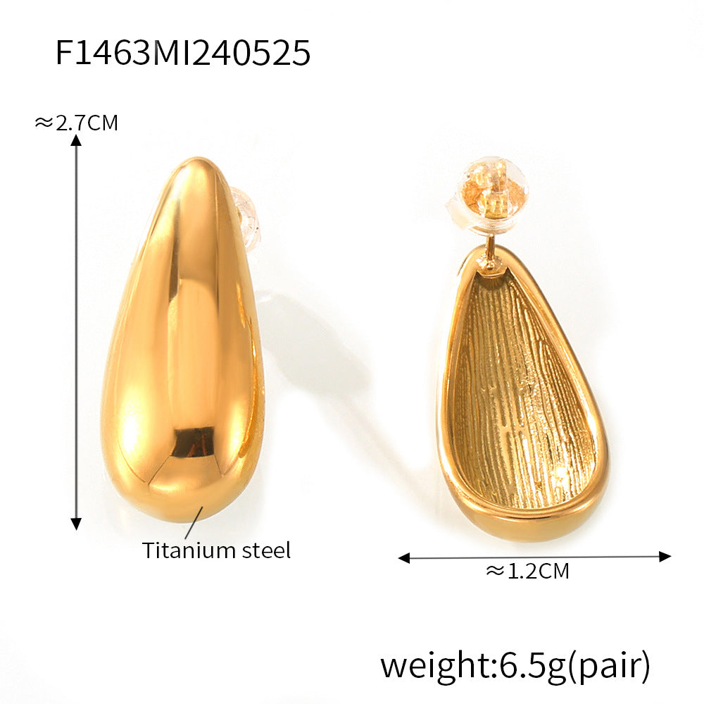 Water drop shape smooth titanium steel earrings niche new cold wind simple fashion casual wind earrings pp