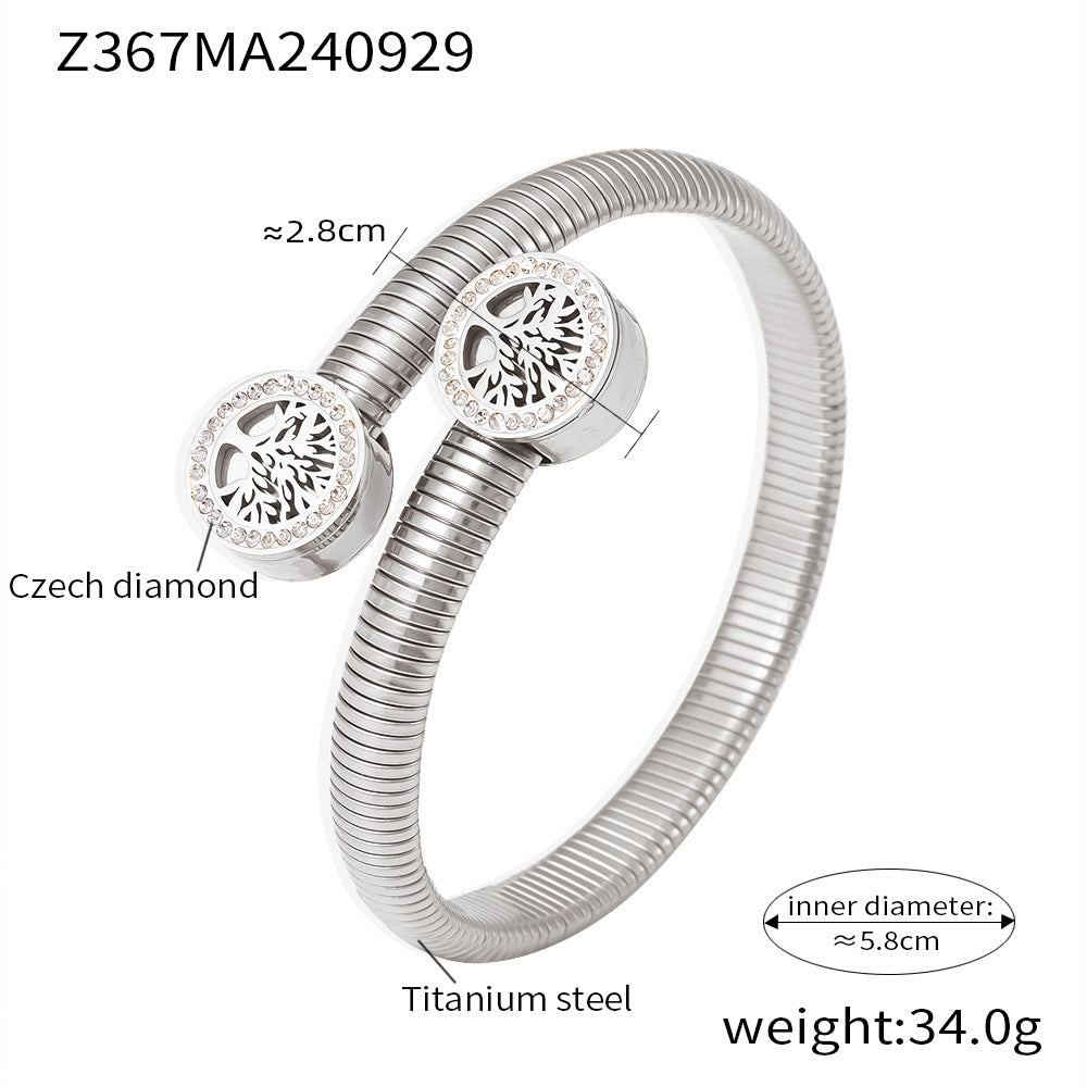 Tree of Life sticky drill thread opening bracelet, titanium steel plated 18k gold personalized design bracelet in stock