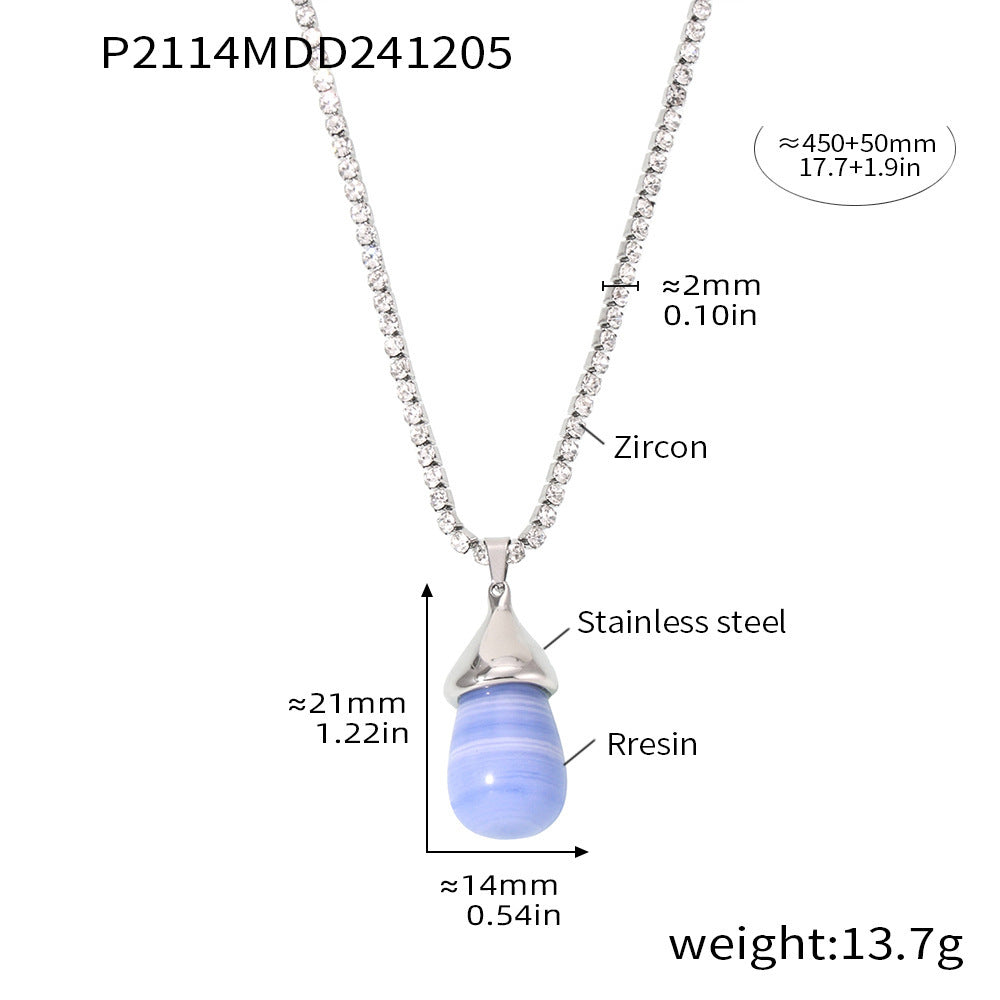 Stainless steel color zircon chain resin water drop collarbone necklace light luxury temperament necklace spot female