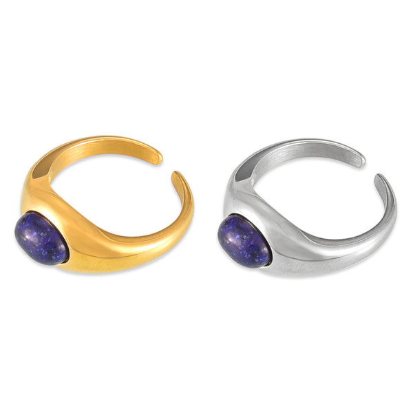 Minimalist style niche fashion cold wind index finger ring personalized inlaid lapis lazuli design titanium steel gold-plated ring