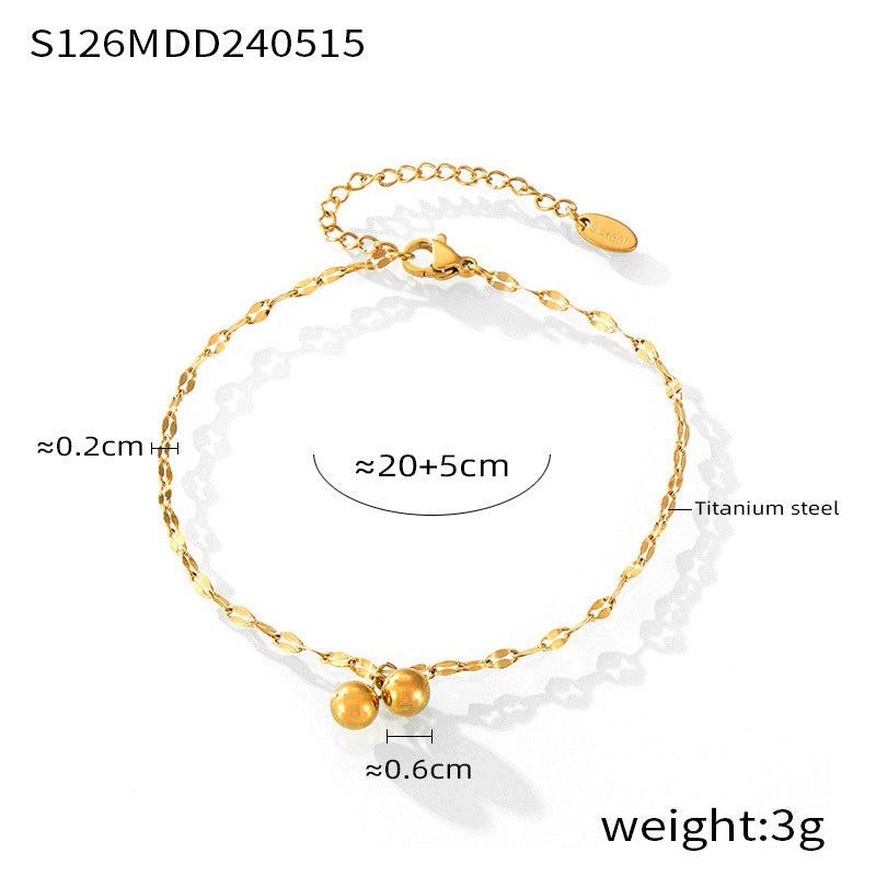 Simple good luck small gold ball steel ball titanium steel anklet women ins casual style personalized gold-plated jewelry