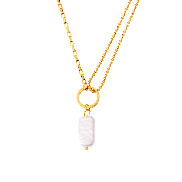 Baroque imitation pearl pendant necklace women's stainless steel plated 18k gold creative niche design clavicle chain