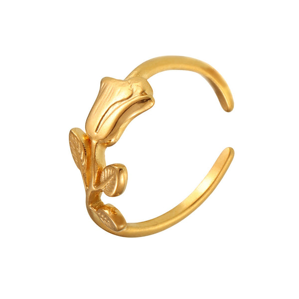 Mori rose embossed ring female creative opening stainless steel does not fade beautiful literary jewelry spot