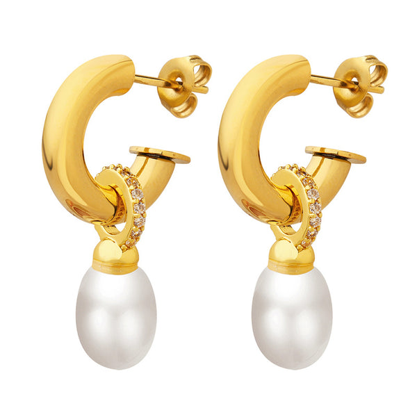 Baroque imitation pearl C-shaped stud earrings European and American personalized earrings Girls jewelry does not fade Titanium steel does not fade earrings