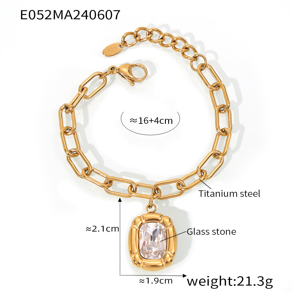 Retro light luxury simple cold wind jewelry texture oval brand diamond design titanium steel jewelry set 99