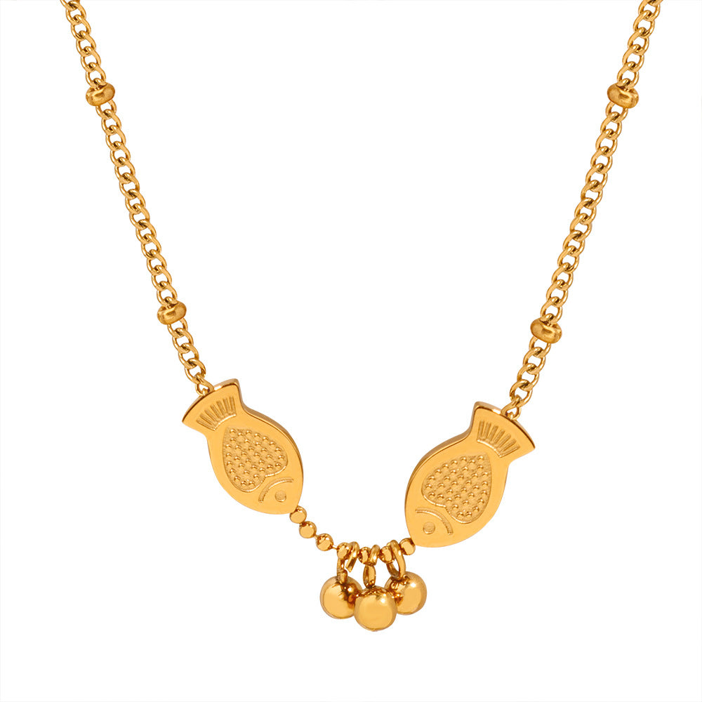 Guochao New Chinese Style Personalized Pisces Play Bead Design Sense Necklace Fashion Versatile Koi Clip Bead Chain Titanium Steel Clavicle Chain