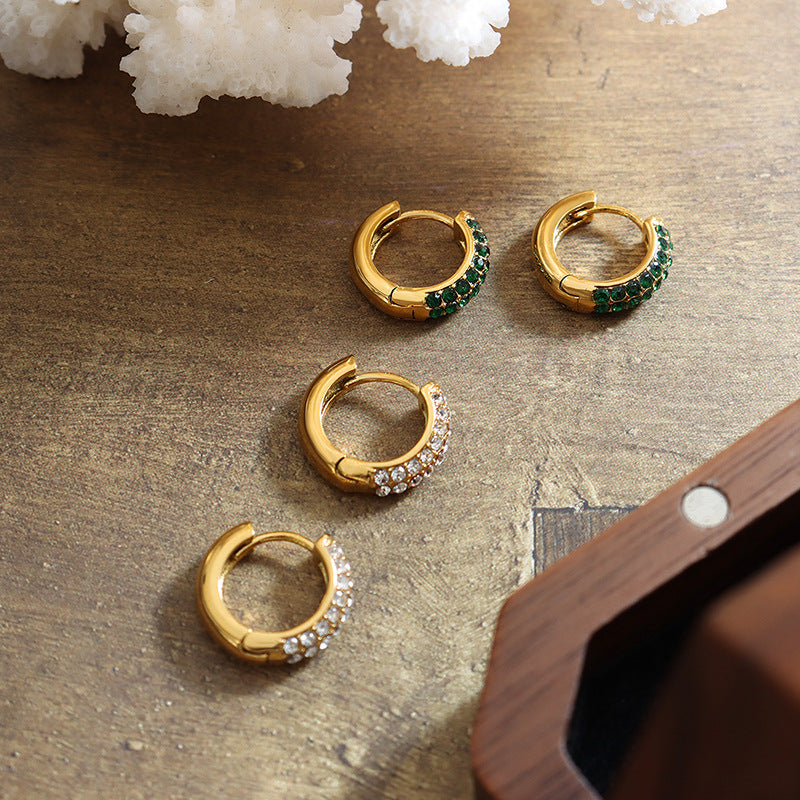 Zircon ear buckle round small stud earrings titanium steel plated 18K gold earrings personalized fashion ear hole temperament ear jewelry 99